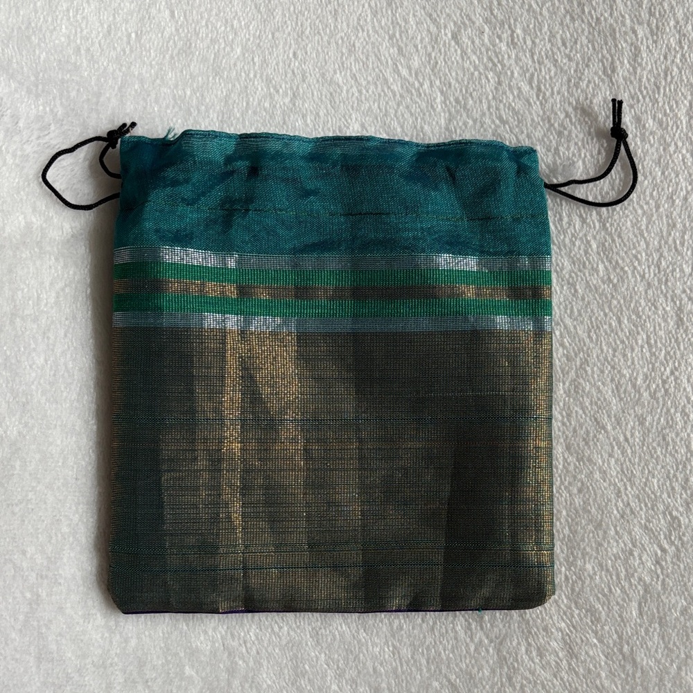 Elegant Teal and Gold Drawstring Mini Bag